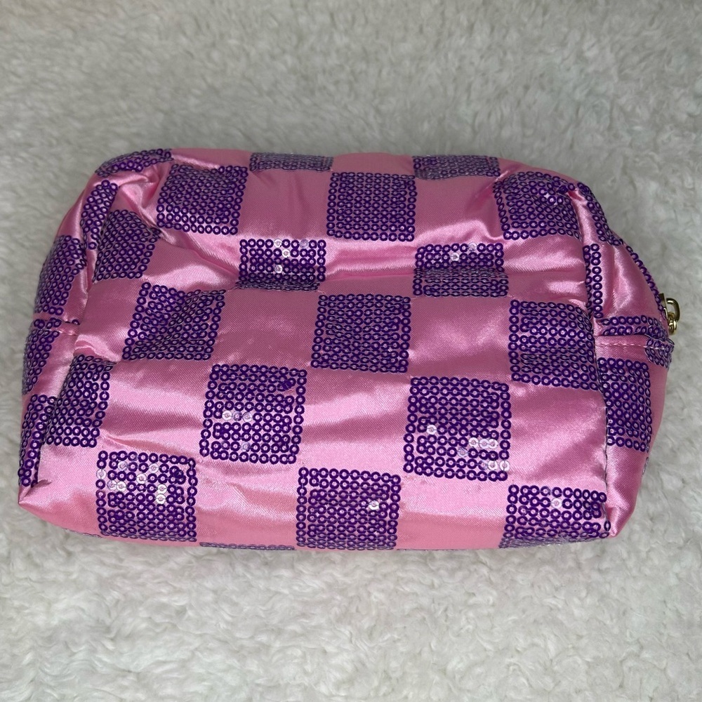 Ulta Pink & Purple Checkered Cosmetic Bag NEW